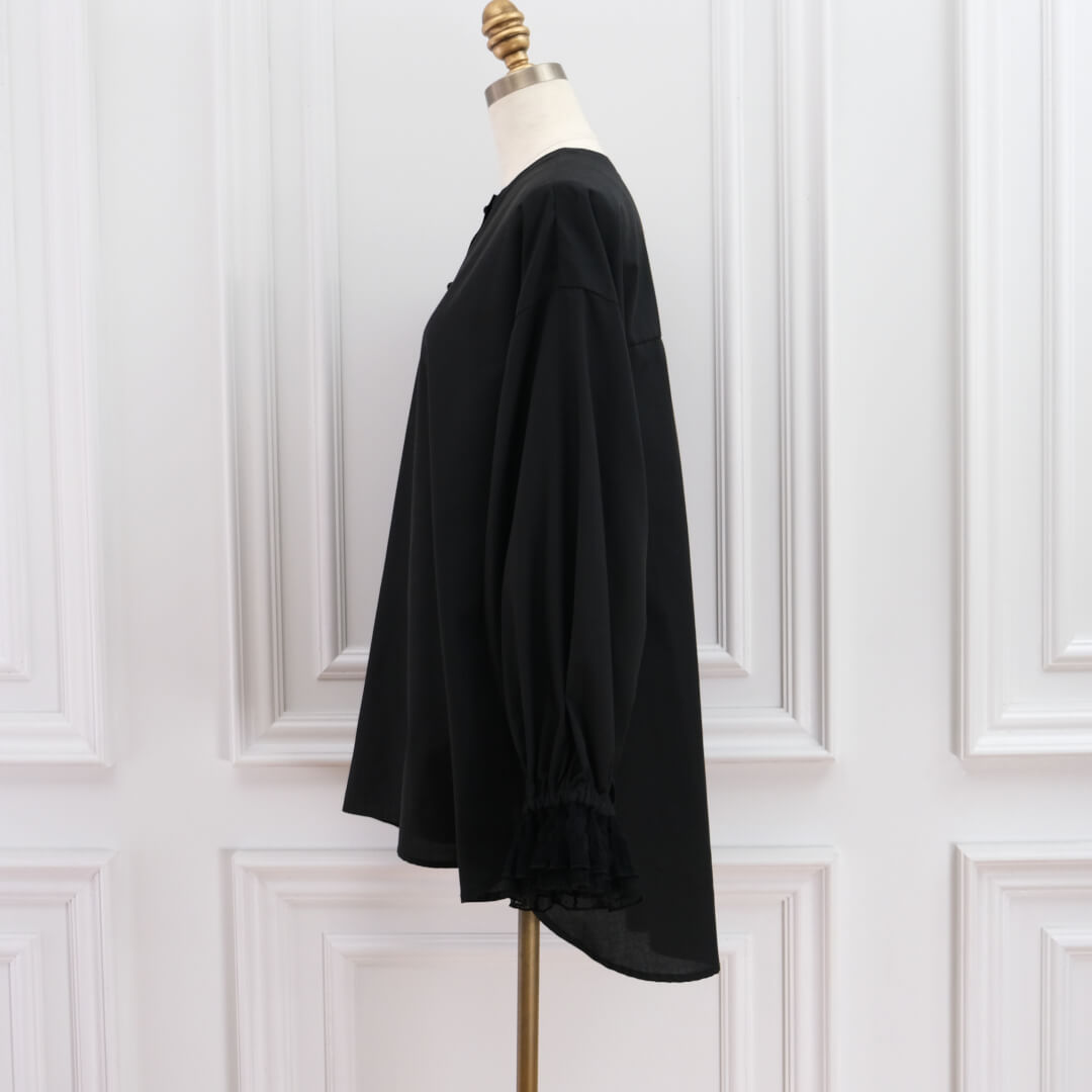 Lace Frill Cuff Blouse(BLACK)