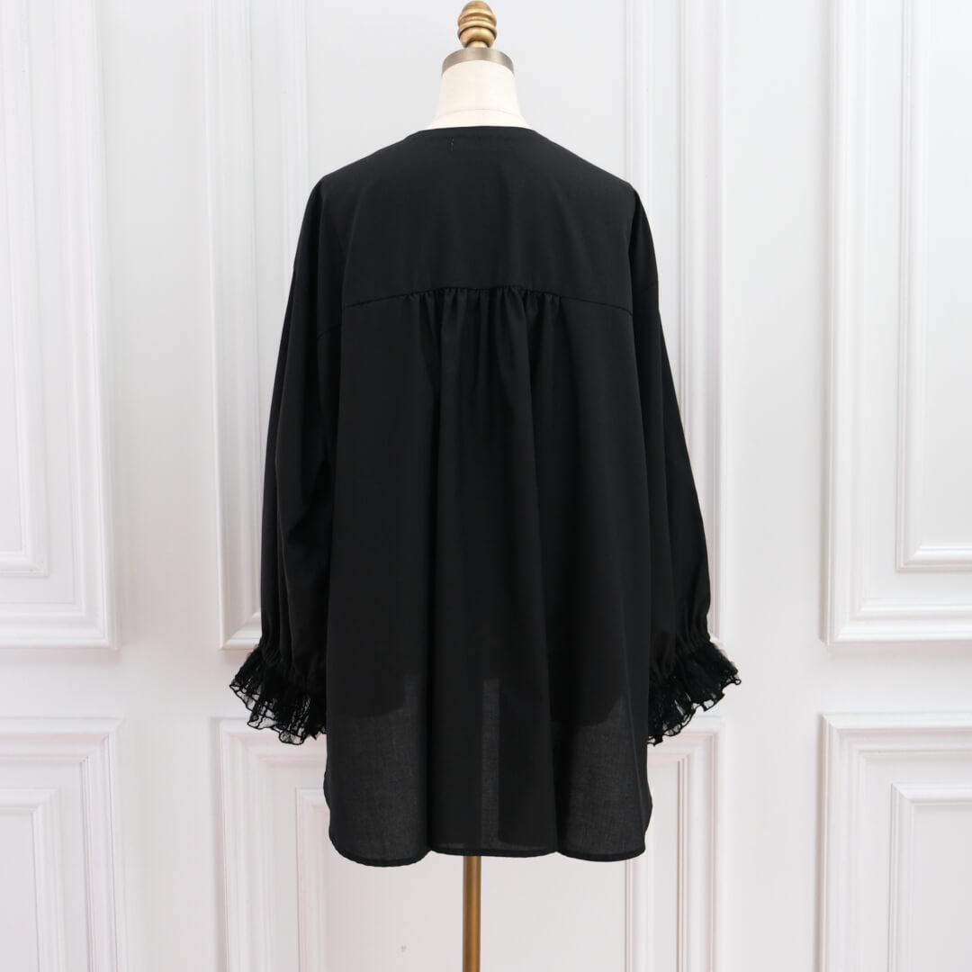 Lace Frill Cuff Blouse(BLACK)