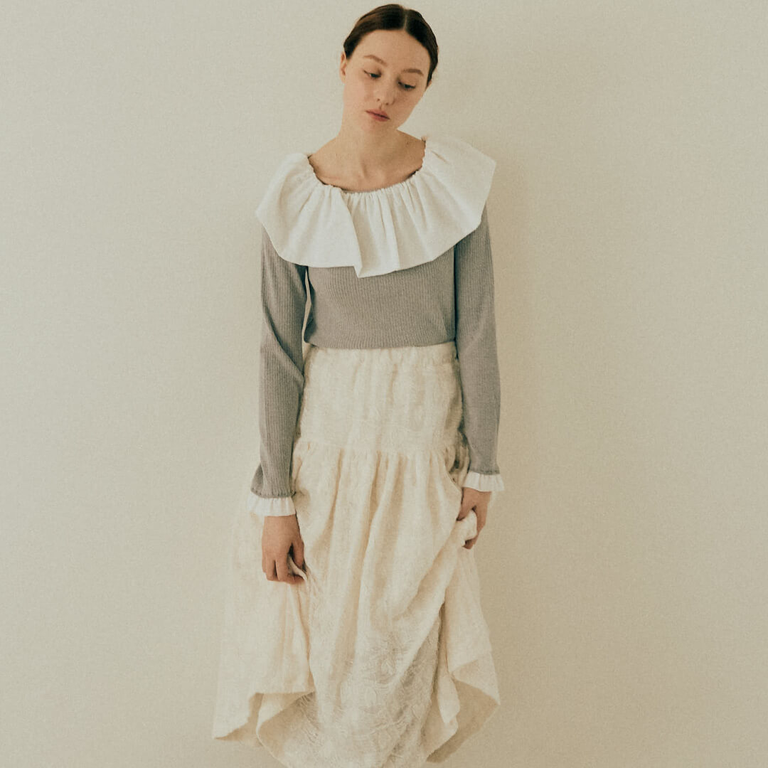 Flare Frill Rib Knit(GRAY)
