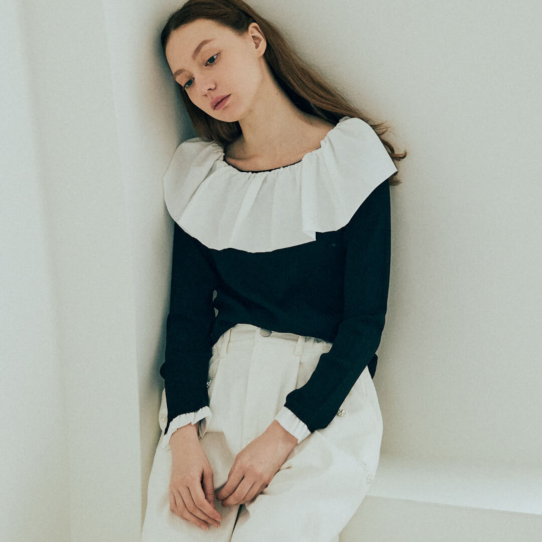 Flare Frill Rib Knit(BLACK)