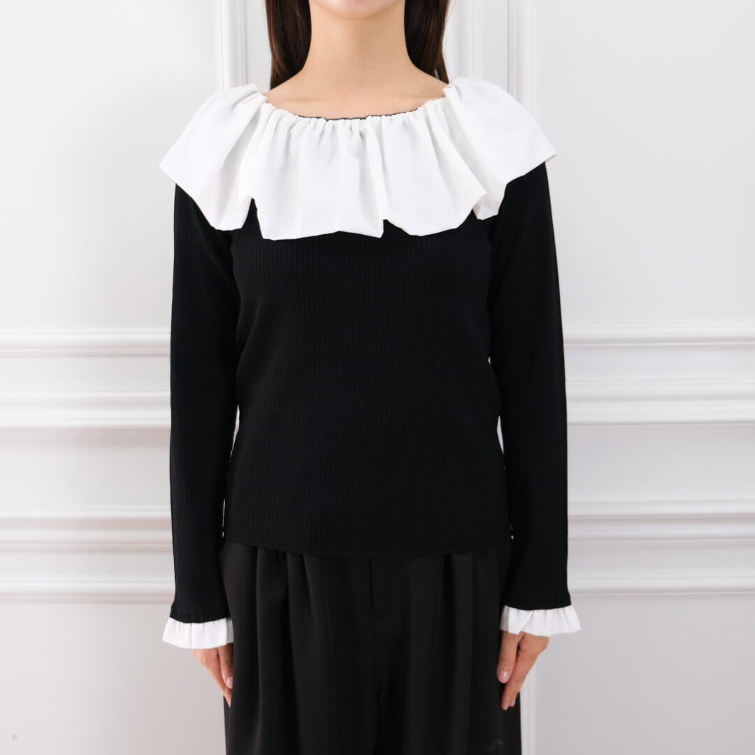 Flare Frill Rib Knit(BLACK)