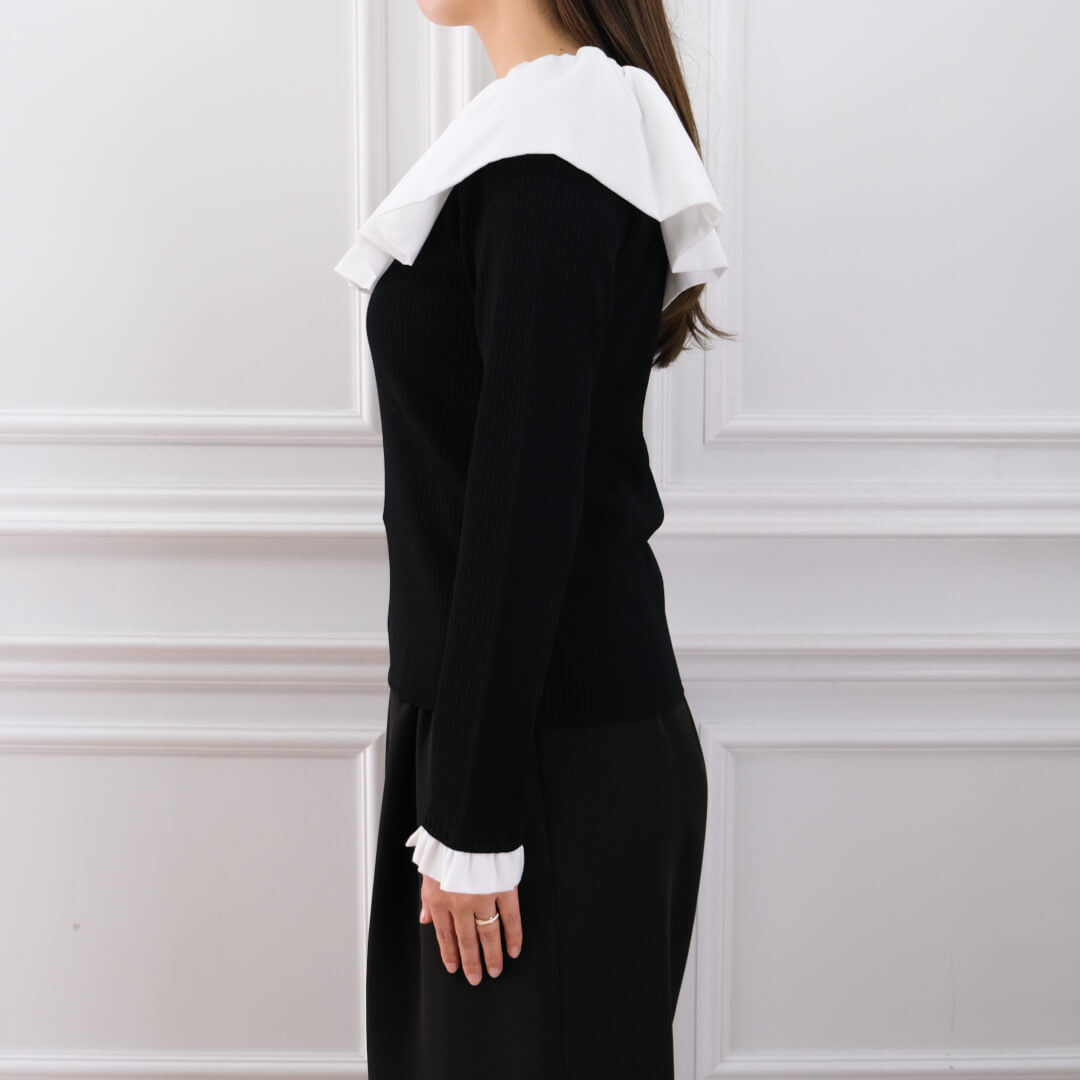 Flare Frill Rib Knit(BLACK)