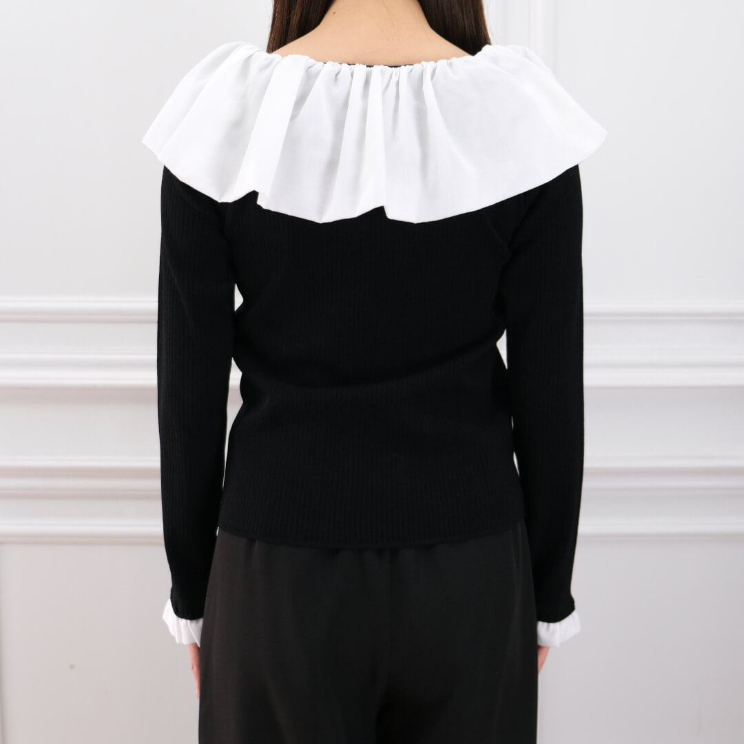 Flare Frill Rib Knit(BLACK)