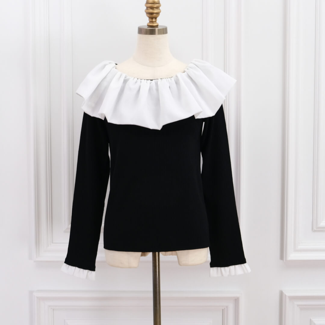Flare Frill Rib Knit(BLACK)