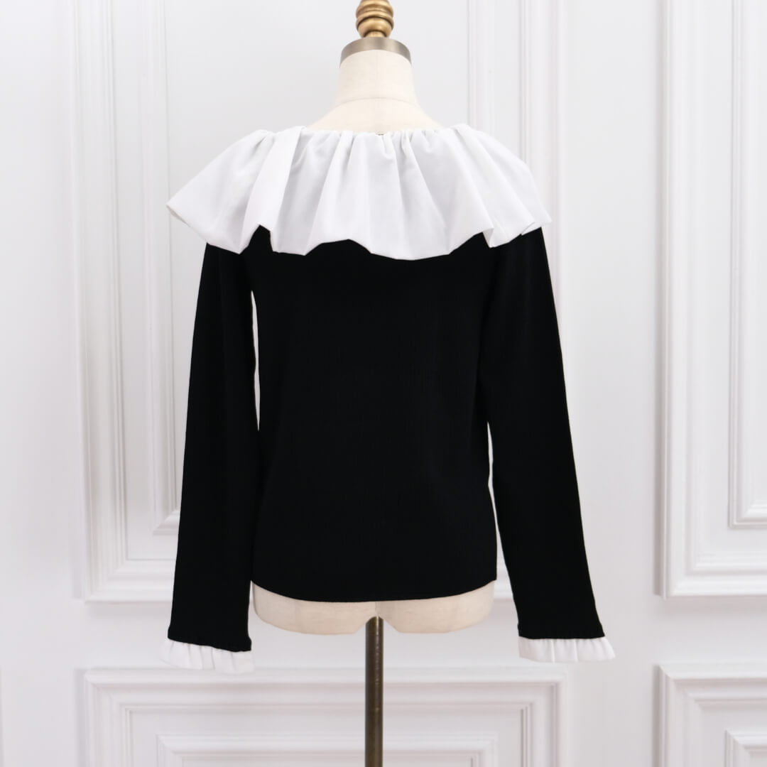 Flare Frill Rib Knit(BLACK)