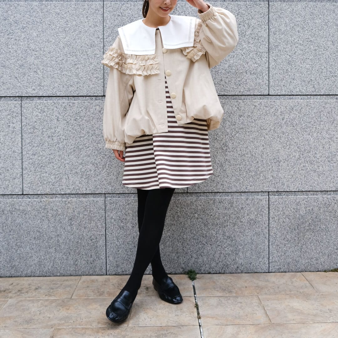 Frill Cape Blouson(BEIGE)