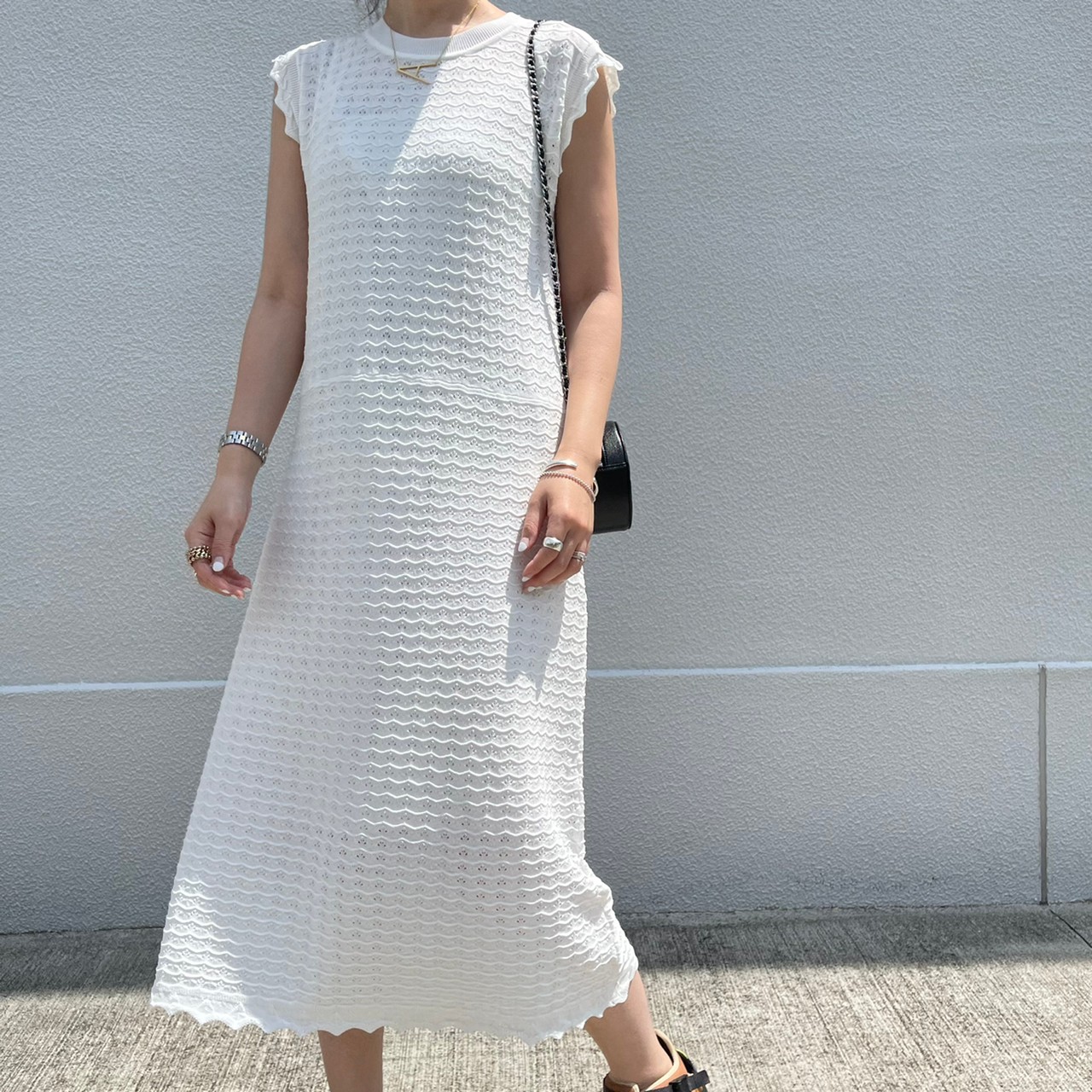 レース編みニットワンピースwhite すべての商品 Un Minou レース編みニットワンピースwhite すべての商品 Un Minou