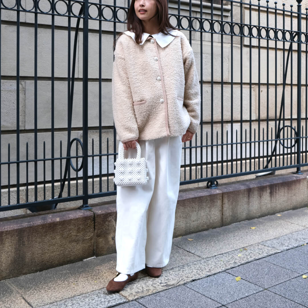 Round Collar Boucl��� Jacket(BEIGE)