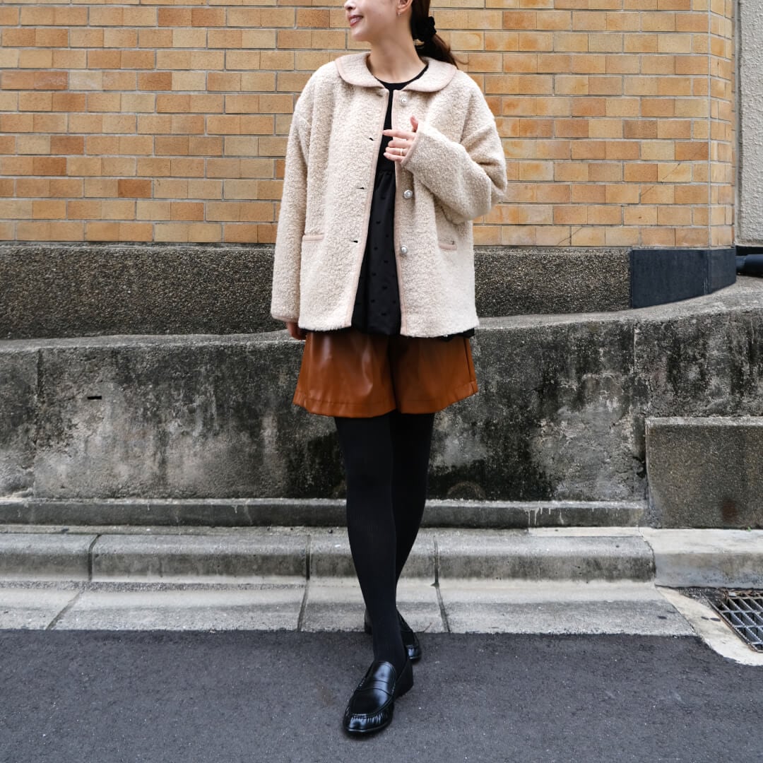 Round Collar Boucl��� Jacket(BEIGE)