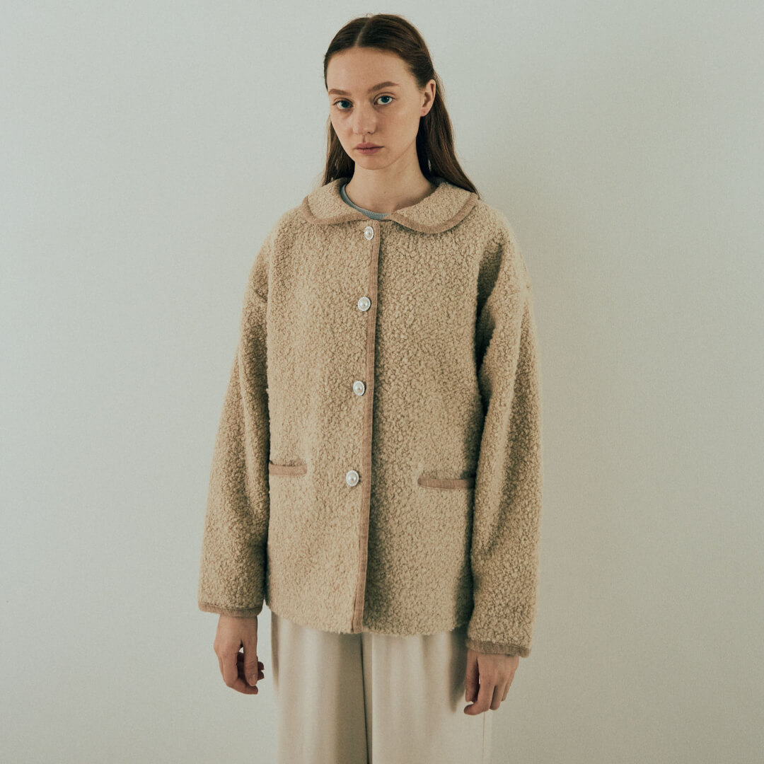 Round Collar Boucl��� Jacket(BEIGE)