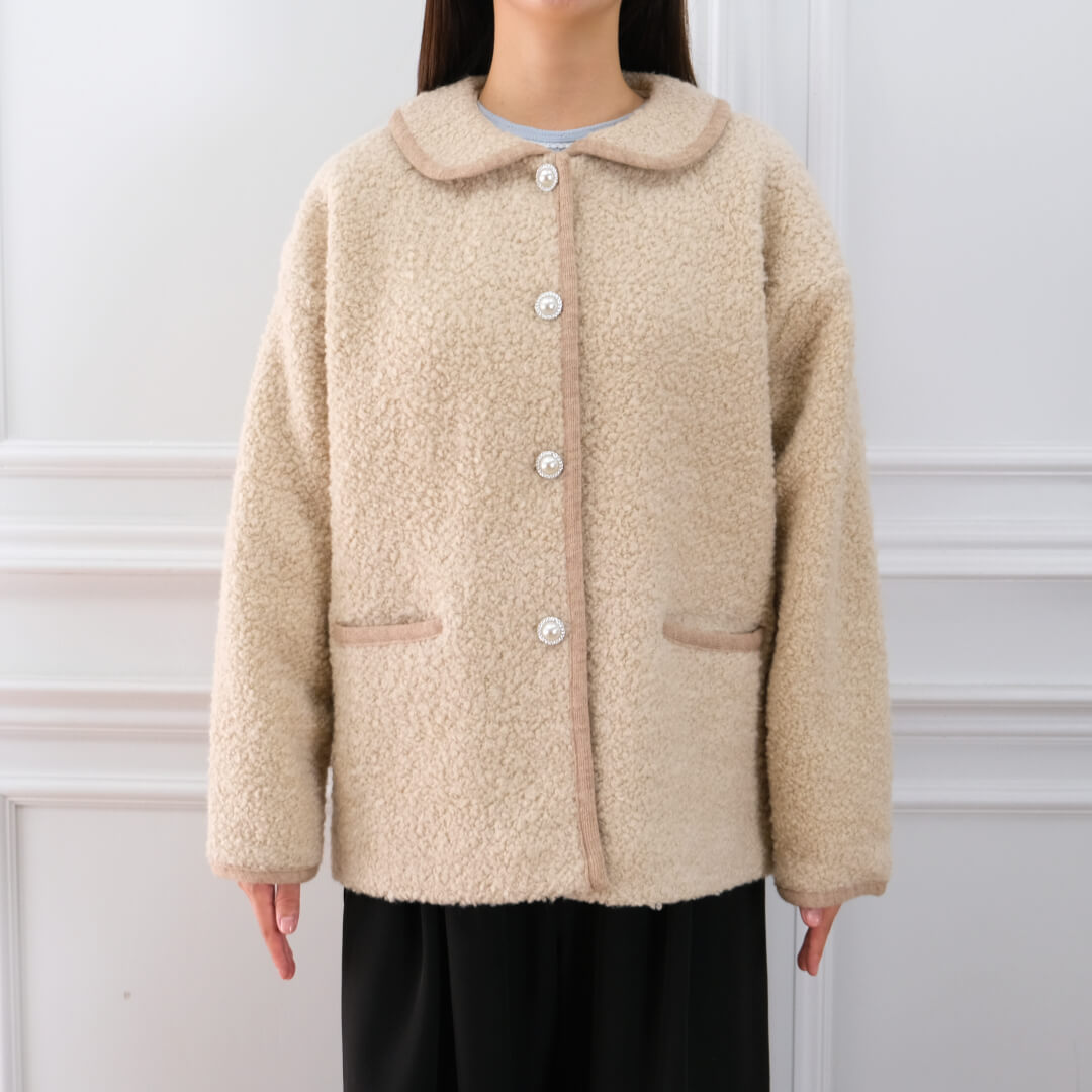 Round Collar Boucl��� Jacket(BEIGE)