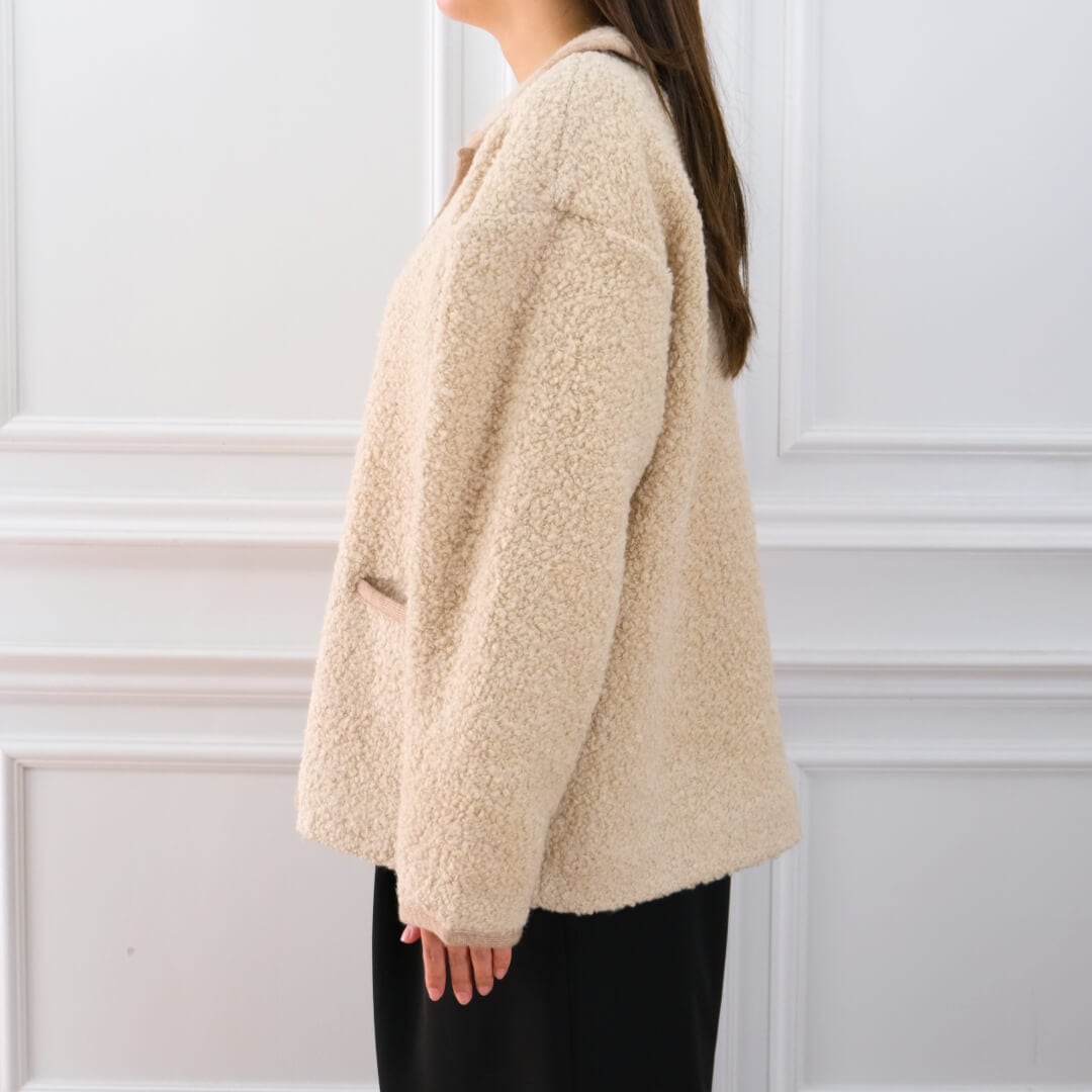 Round Collar Boucl��� Jacket(BEIGE)
