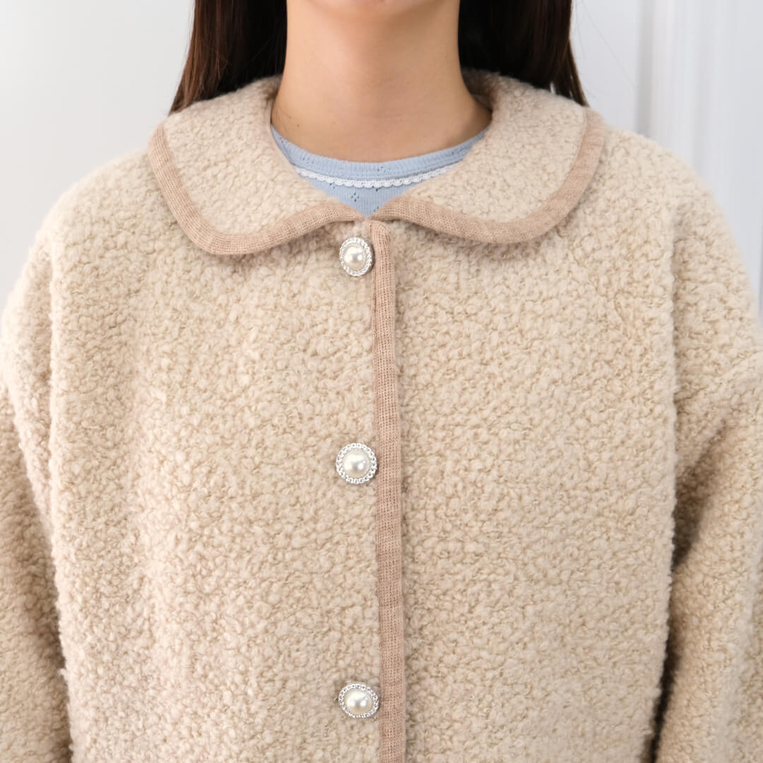 Round Collar Boucl��� Jacket(BEIGE)