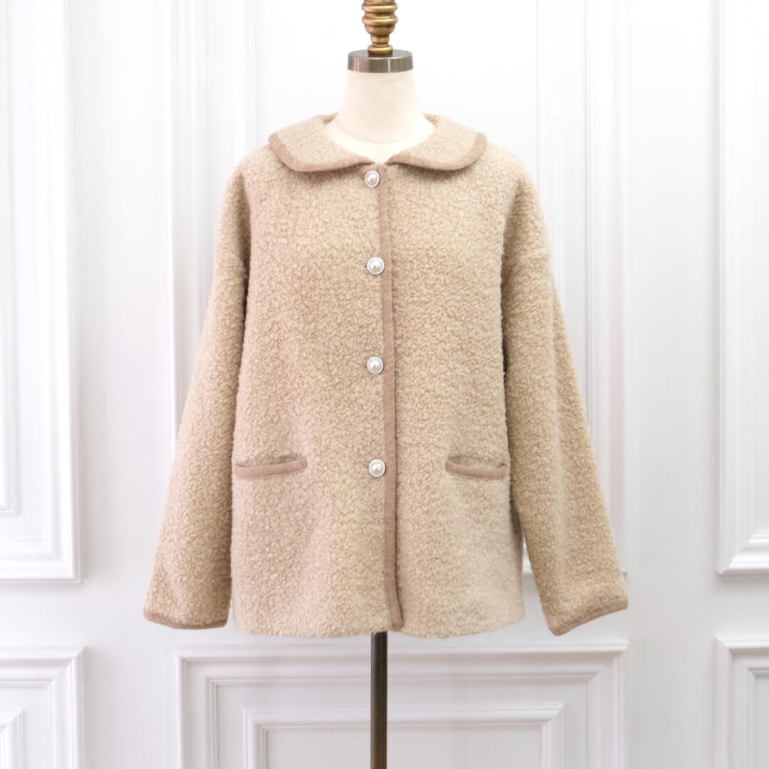 Round Collar Boucl��� Jacket(BEIGE)