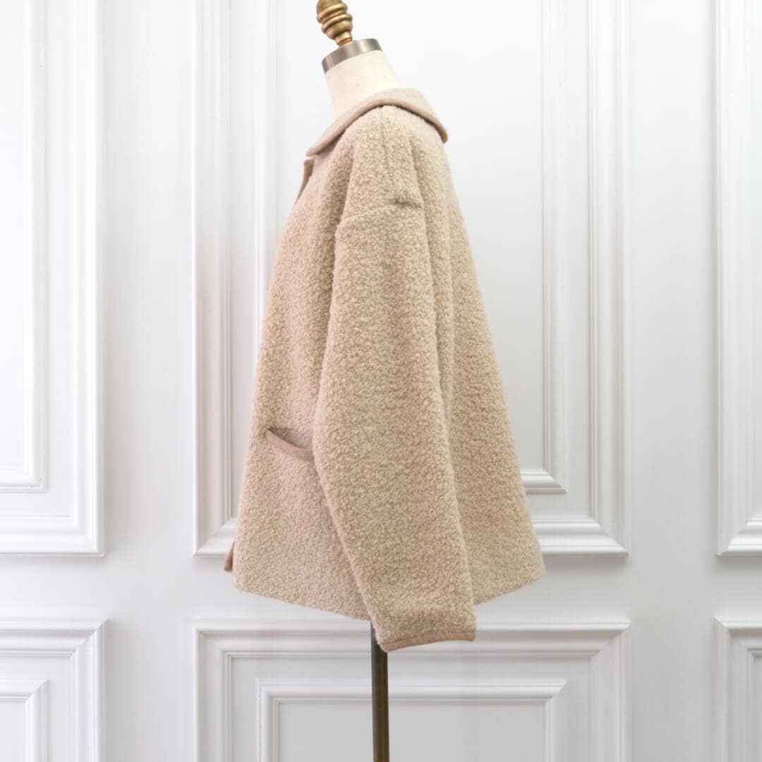 Round Collar Boucl��� Jacket(BEIGE)