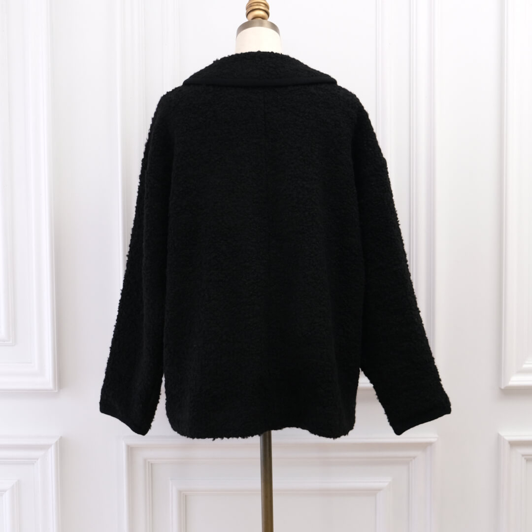 Round Collar Boucl��� Jacket(BLACK)