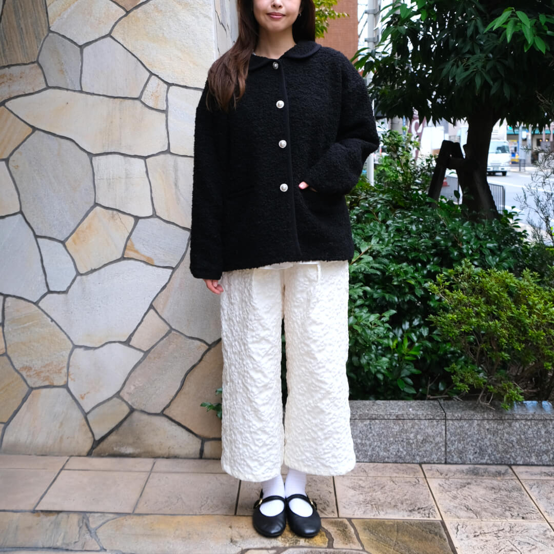 Round Collar Boucl��� Jacket(BLACK)