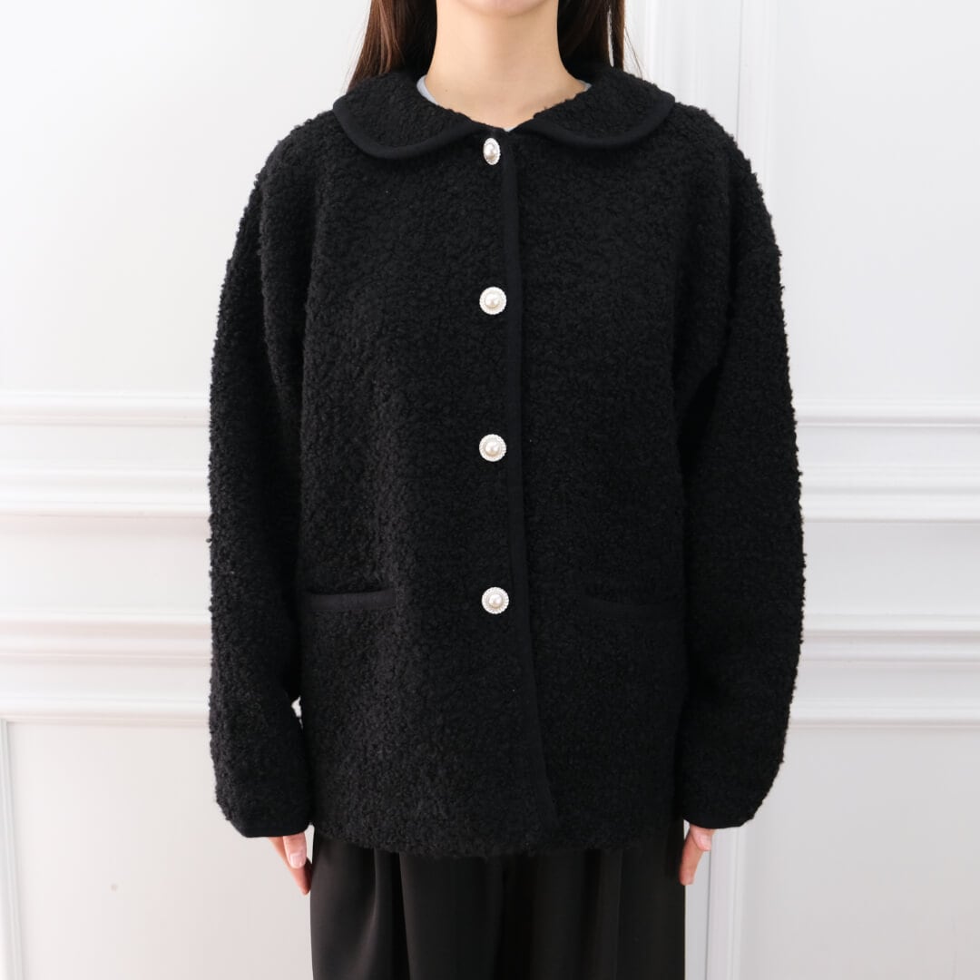 Round Collar Boucl��� Jacket(BLACK)