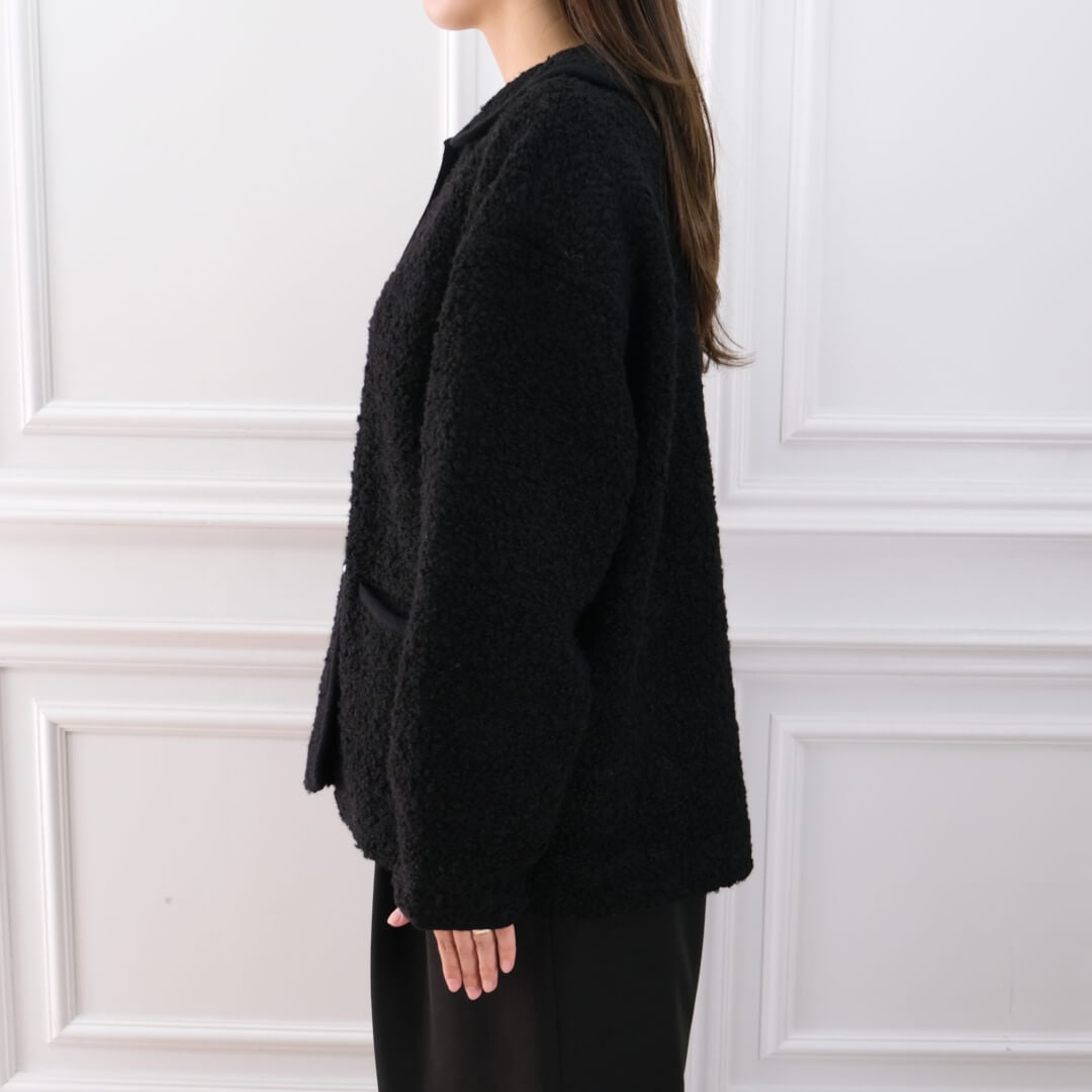 Round Collar Boucl��� Jacket(BLACK)