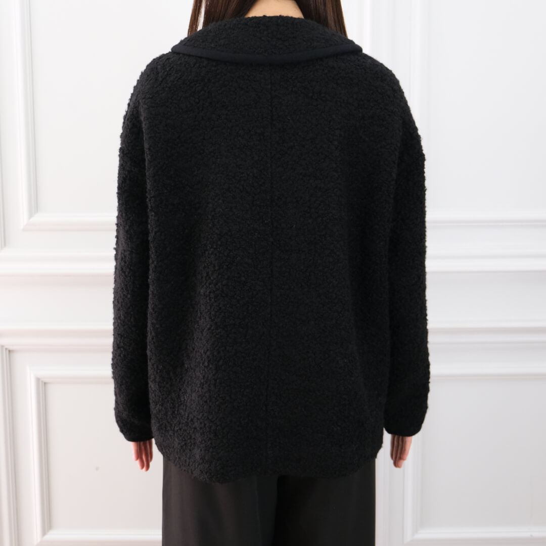 Round Collar Boucl��� Jacket(BLACK)