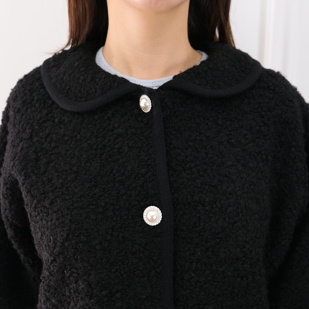 Round Collar Boucl��� Jacket(BLACK)