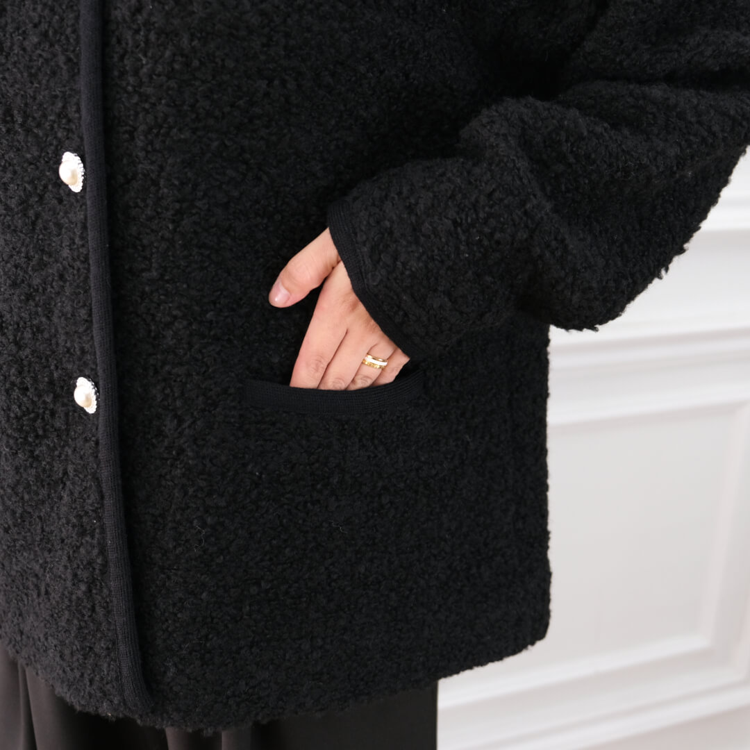Round Collar Boucl��� Jacket(BLACK)