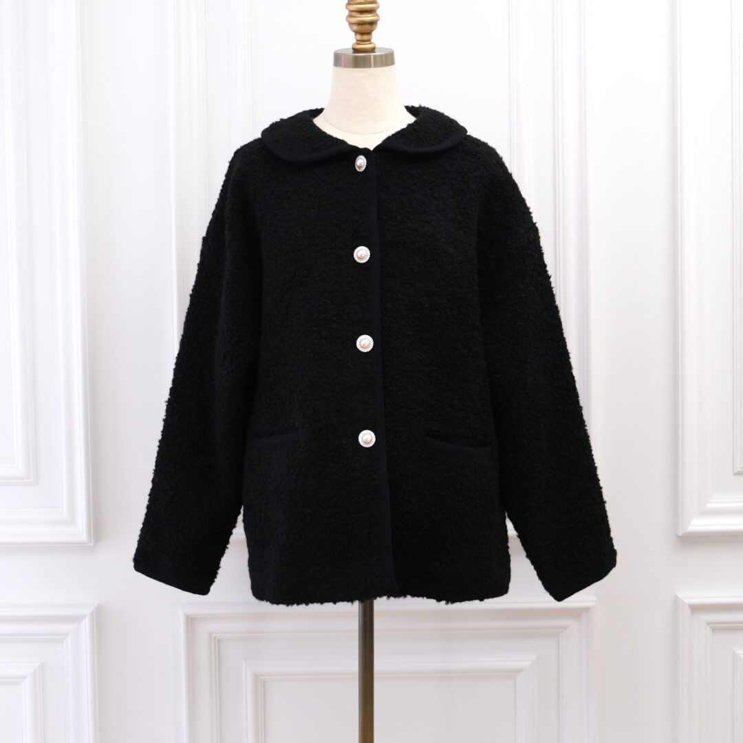 Round Collar Boucl��� Jacket(BLACK)
