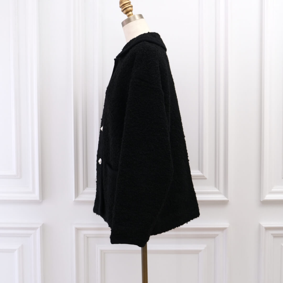 Round Collar Boucl��� Jacket(BLACK)