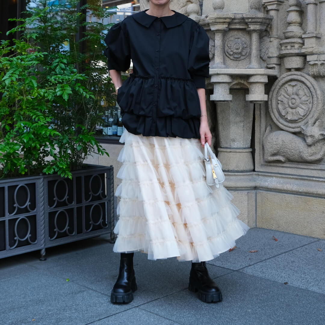アンミヌ ティアードフリルスカート ブラック アンミヌ チュール
