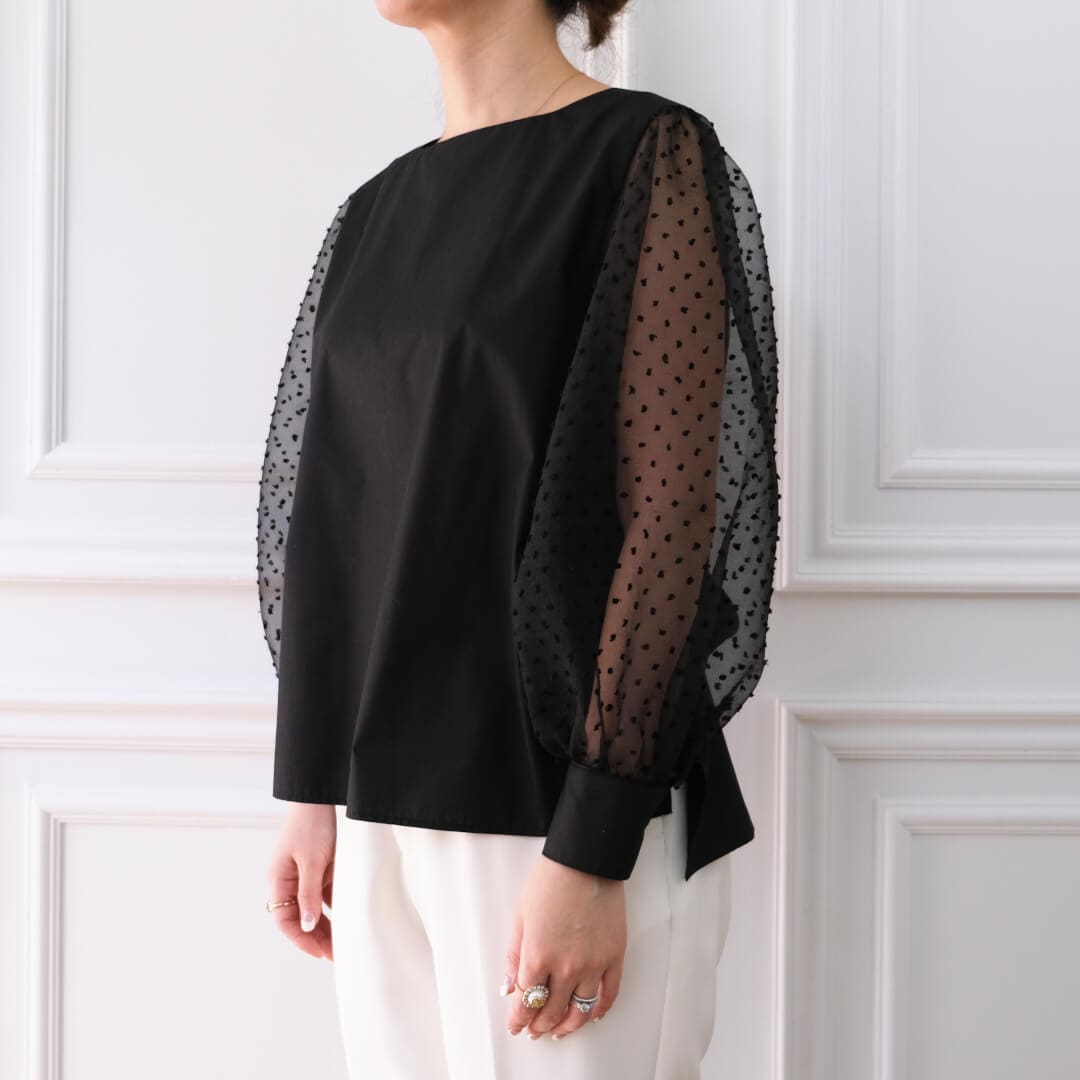 オーガンジードッキングブラウス(BLACK) | すべての商品 | UN MINOU