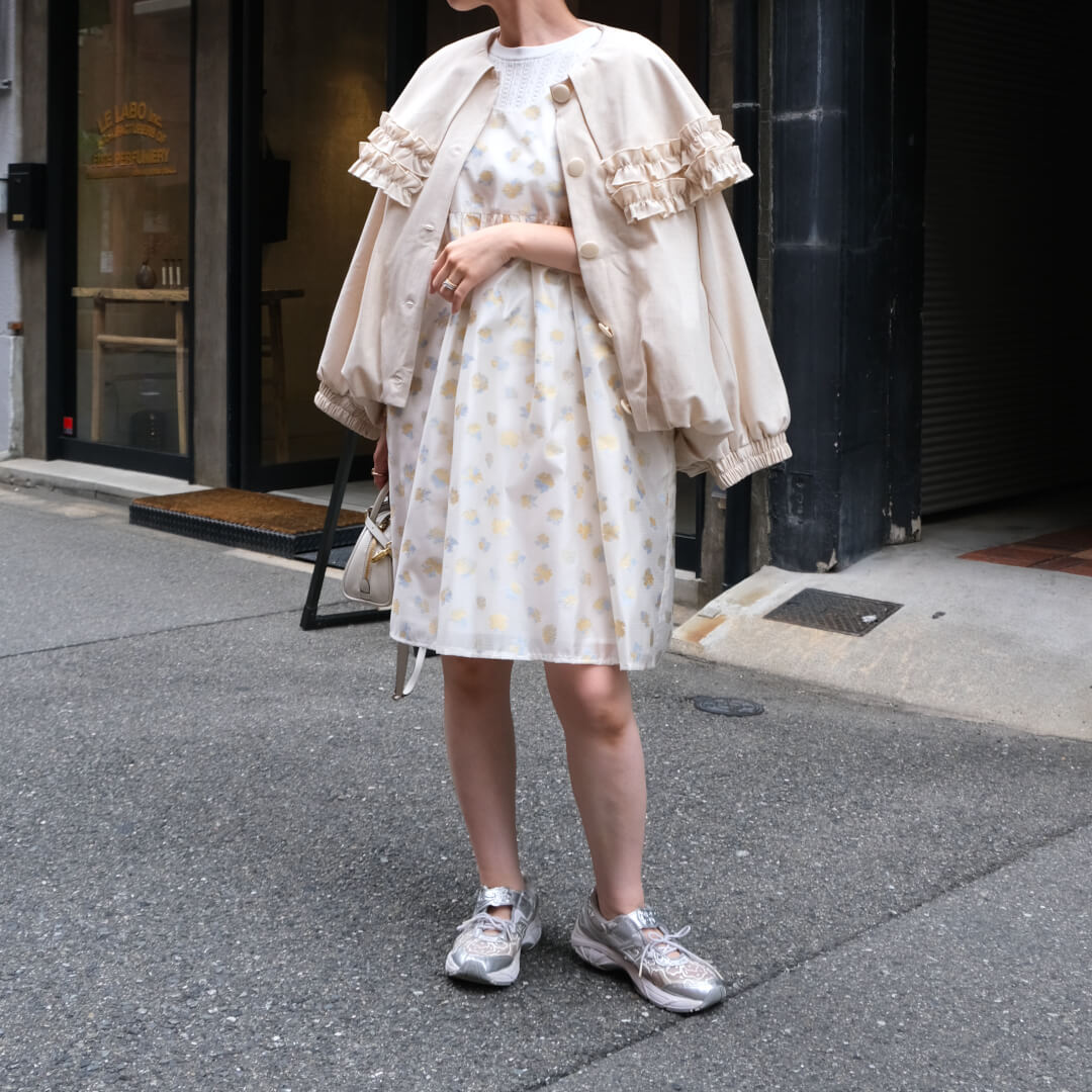 Sheer Flower Jumper Dress(CREAM)