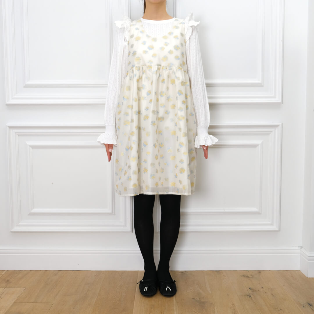 Sheer Flower Jumper Dress(CREAM)