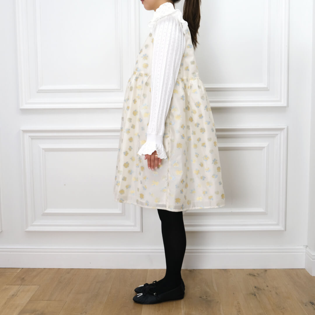 Sheer Flower Jumper Dress(CREAM)