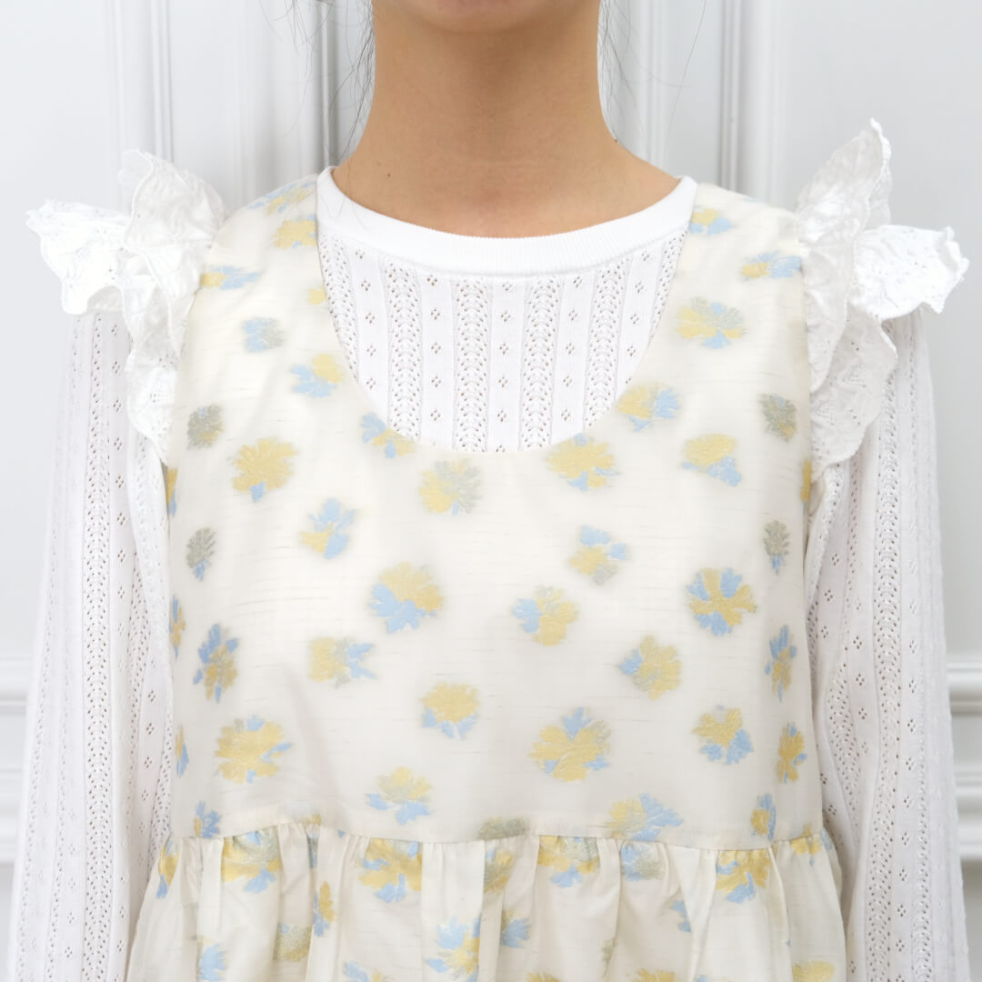 Sheer Flower Jumper Dress(CREAM)