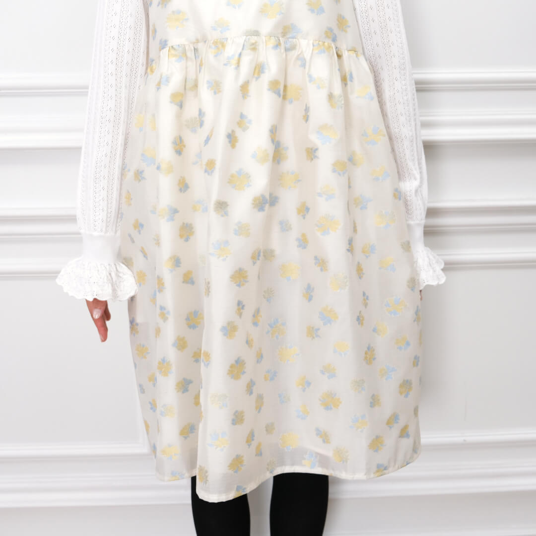 Sheer Flower Jumper Dress(CREAM)