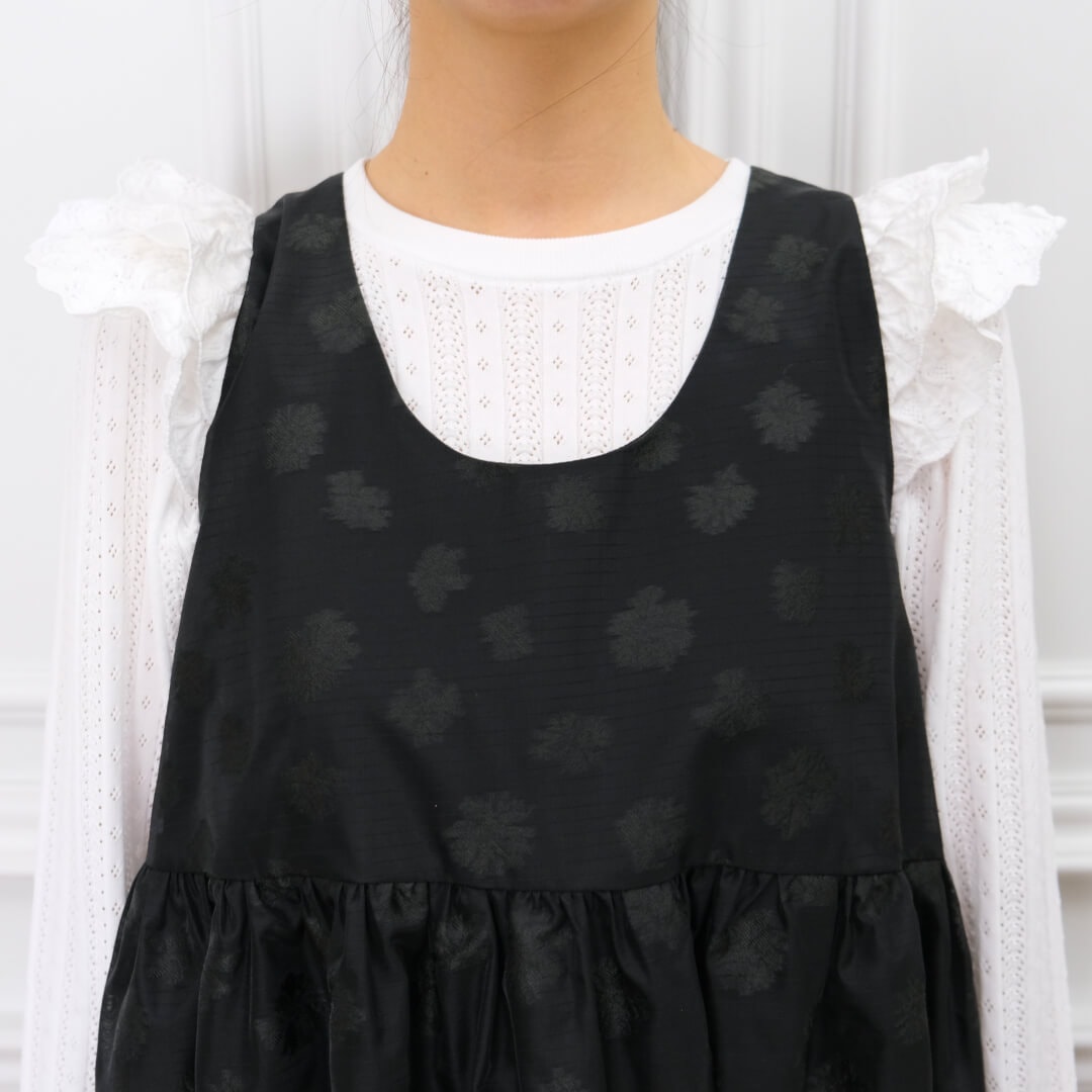 Sheer Flower Jumper Dress(BLACK)