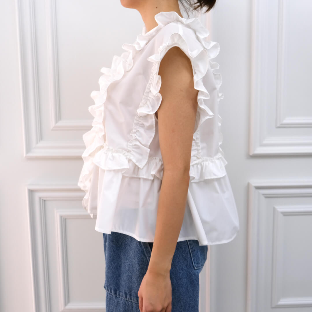 アンミヌ　フレンチフリルブラウス フレンチフリルブラウス(WHITE) | すべての商品 | UN MINOU