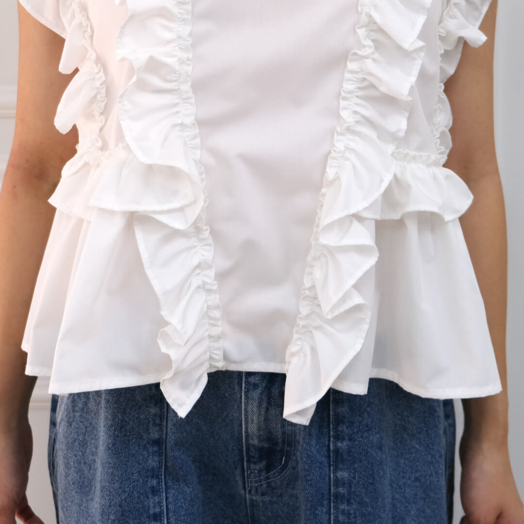 アンミヌ　フレンチフリルブラウス フレンチフリルブラウス(WHITE) | すべての商品 | UN MINOU