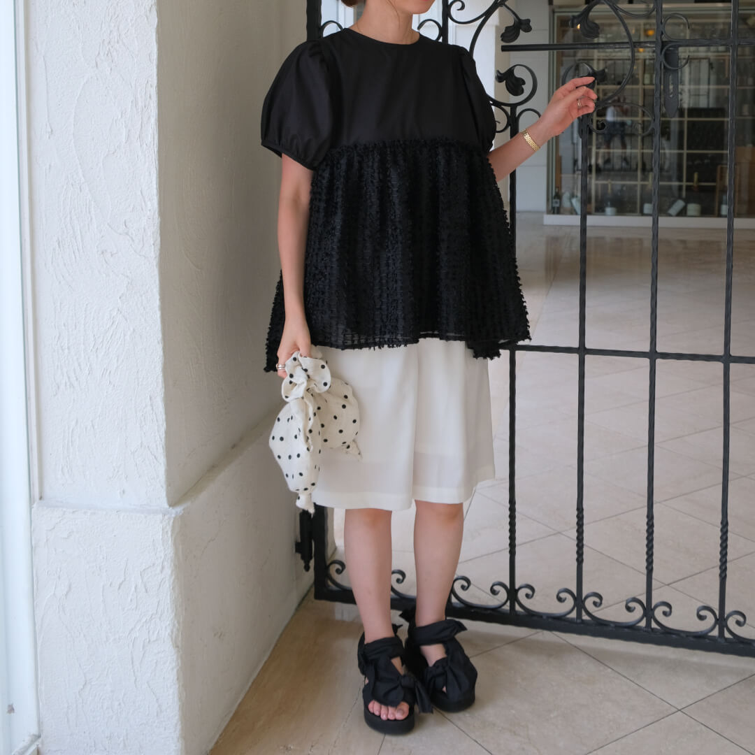 リボンチュールブラウス(BLACK) | すべての商品 | UN MINOU