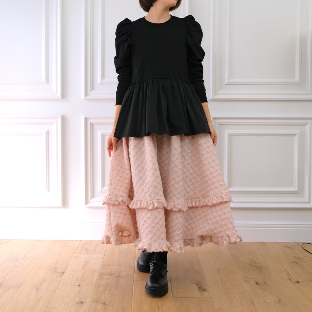 パフスリーブギャザードッキングトップス(BLACK) | すべての商品