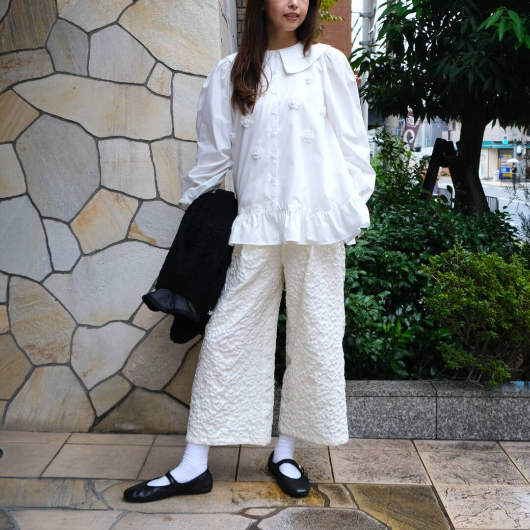 Organza Flower Blouse(WHITE)