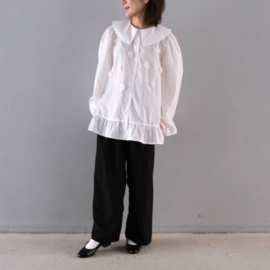 Organza Flower Blouse(WHITE)