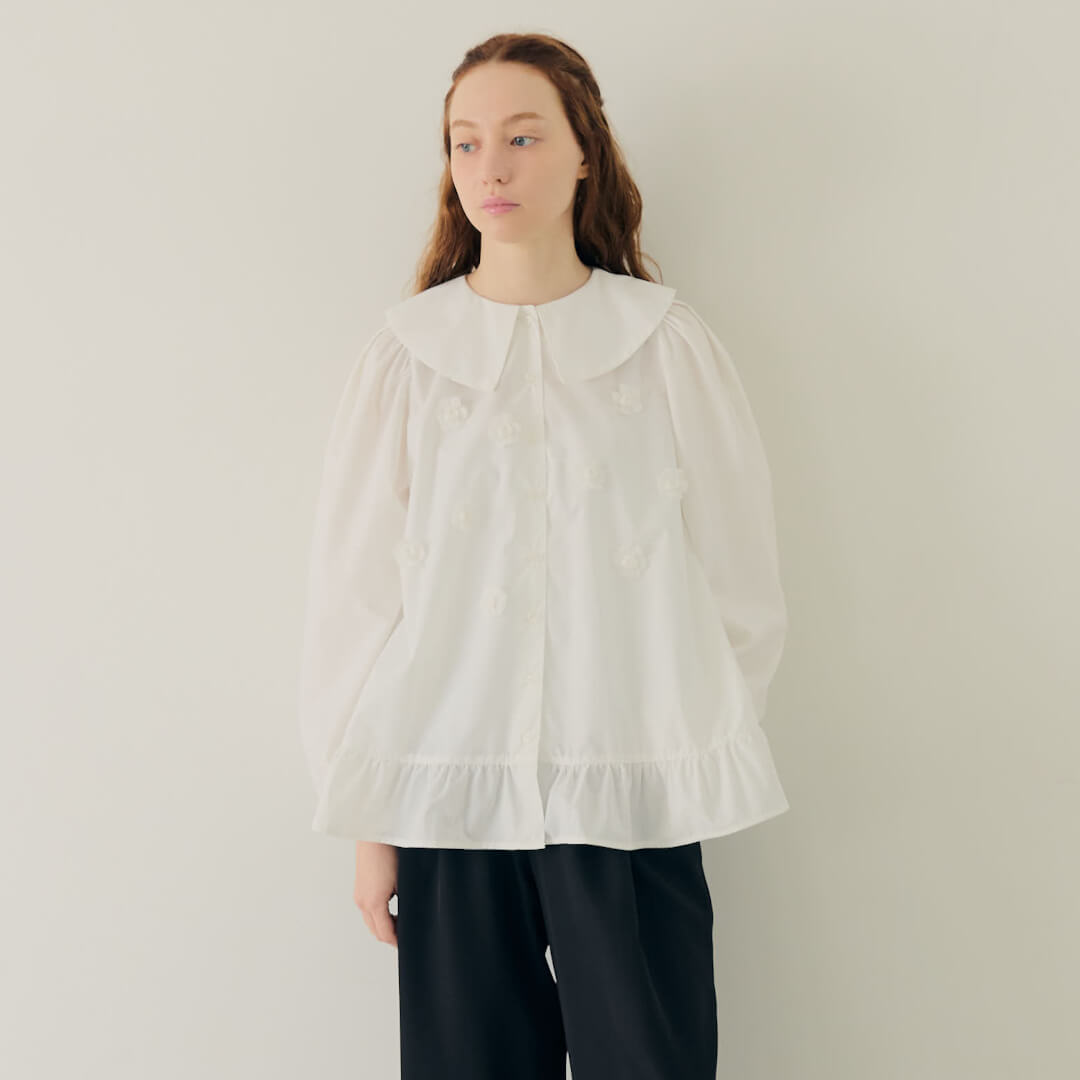 Organza Flower Blouse(WHITE)