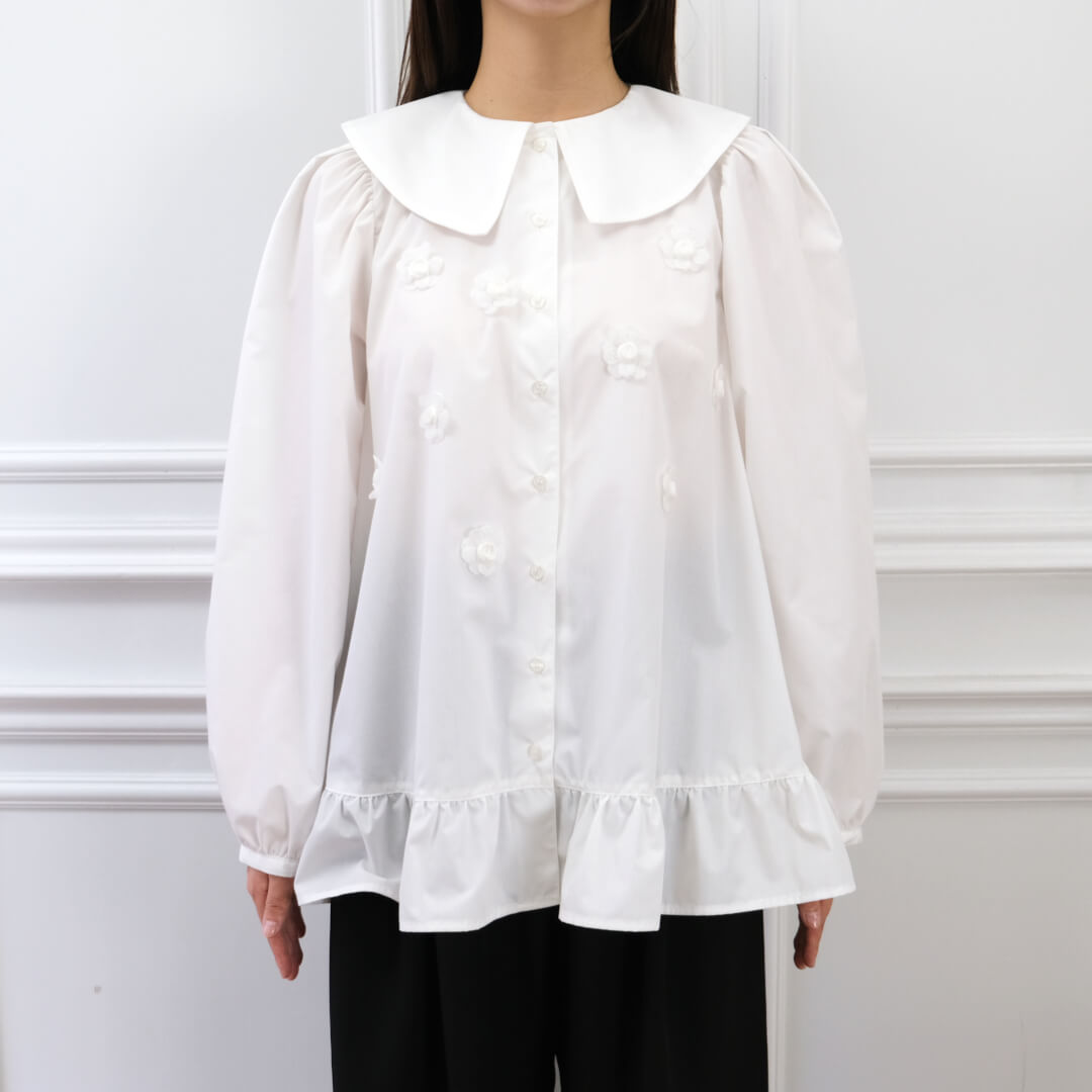 Organza Flower Blouse(WHITE)