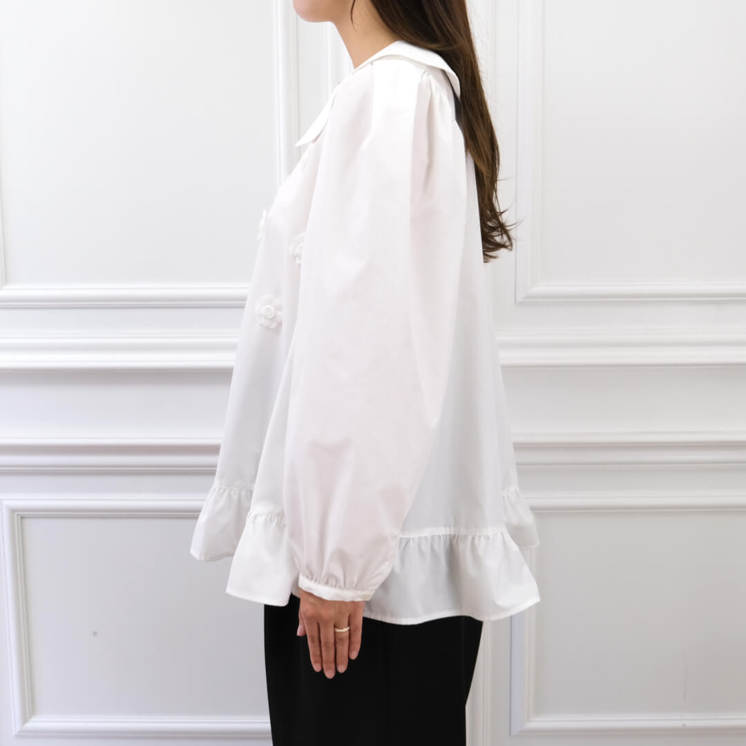 Organza Flower Blouse(WHITE)