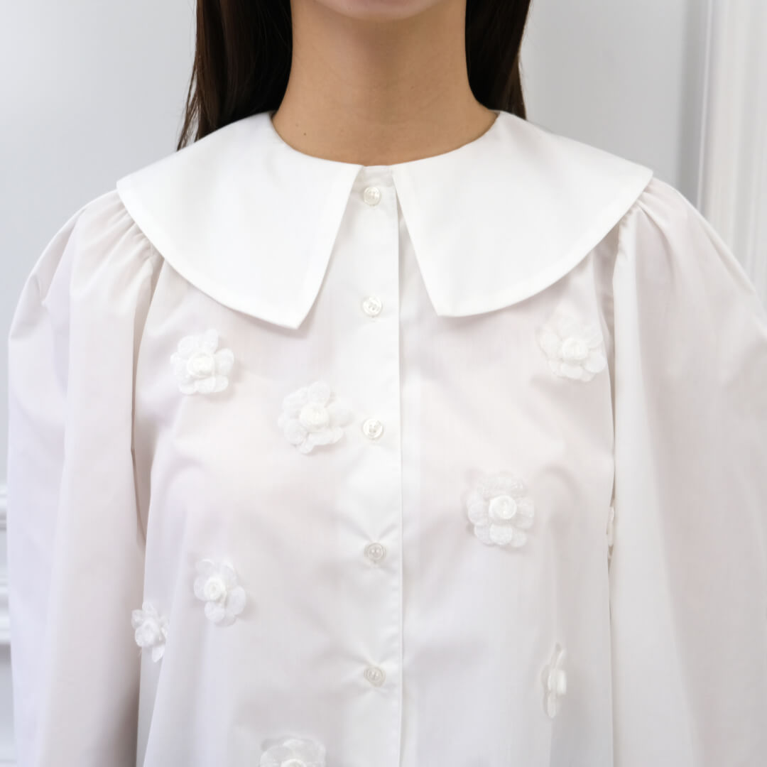 Organza Flower Blouse(WHITE)