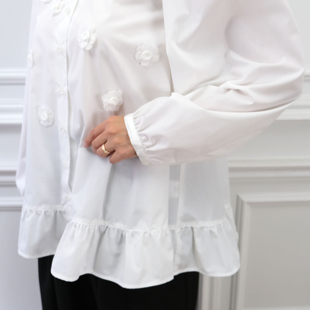 Organza Flower Blouse(WHITE)