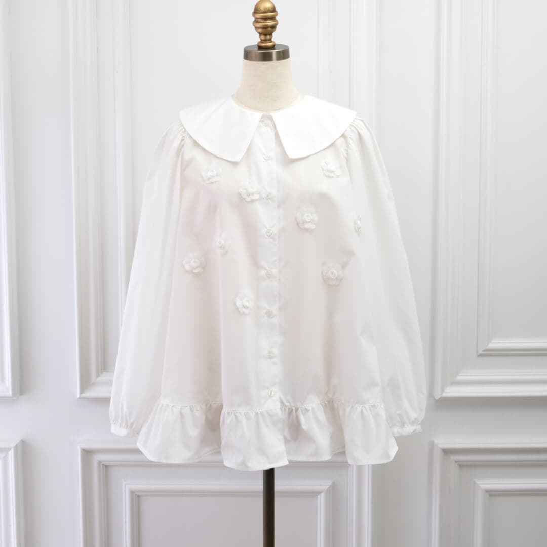 Organza Flower Blouse(WHITE)