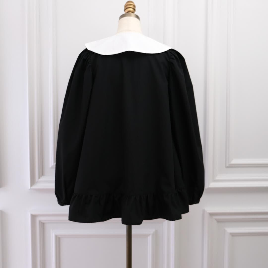 Organza Flower Blouse(BLACK)