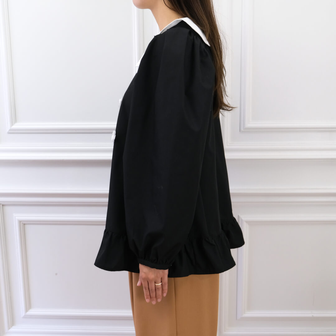 Organza Flower Blouse(BLACK)